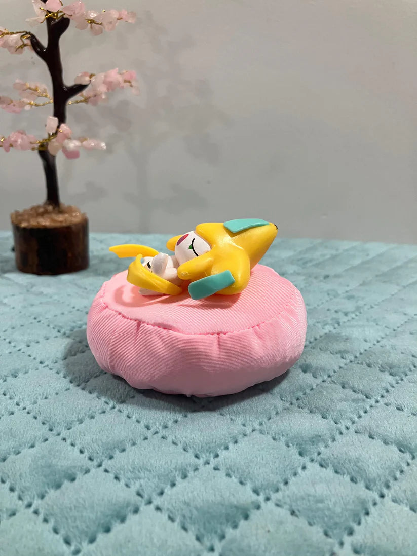 Sleeping mon with plush cushion.